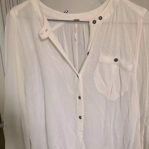 Free People Gauzy Button-up Blouse Tunic with High/low hem